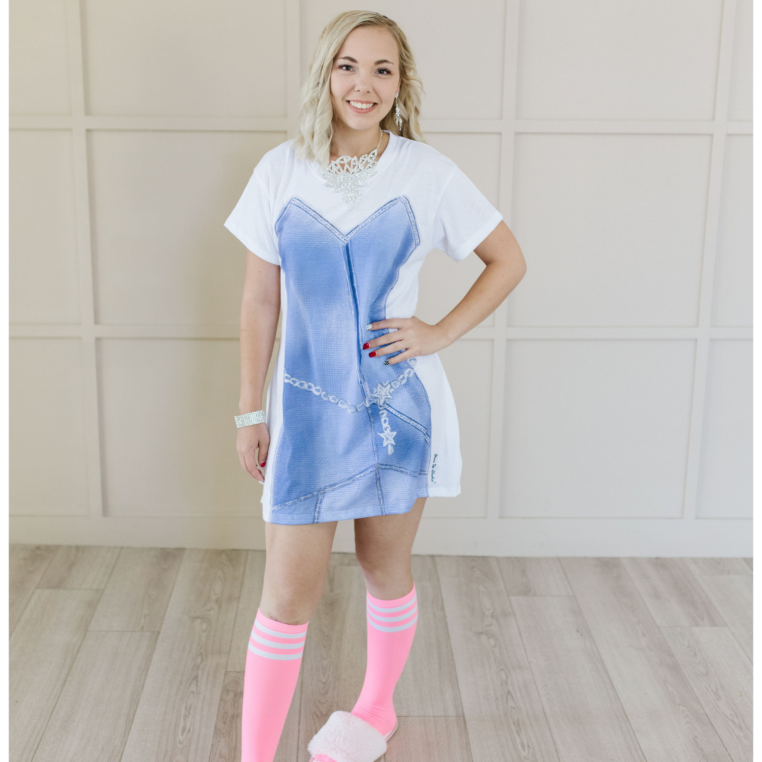forever unique denim dress Dyanne Pleated Bubble Hem Denim Minidress (Women)