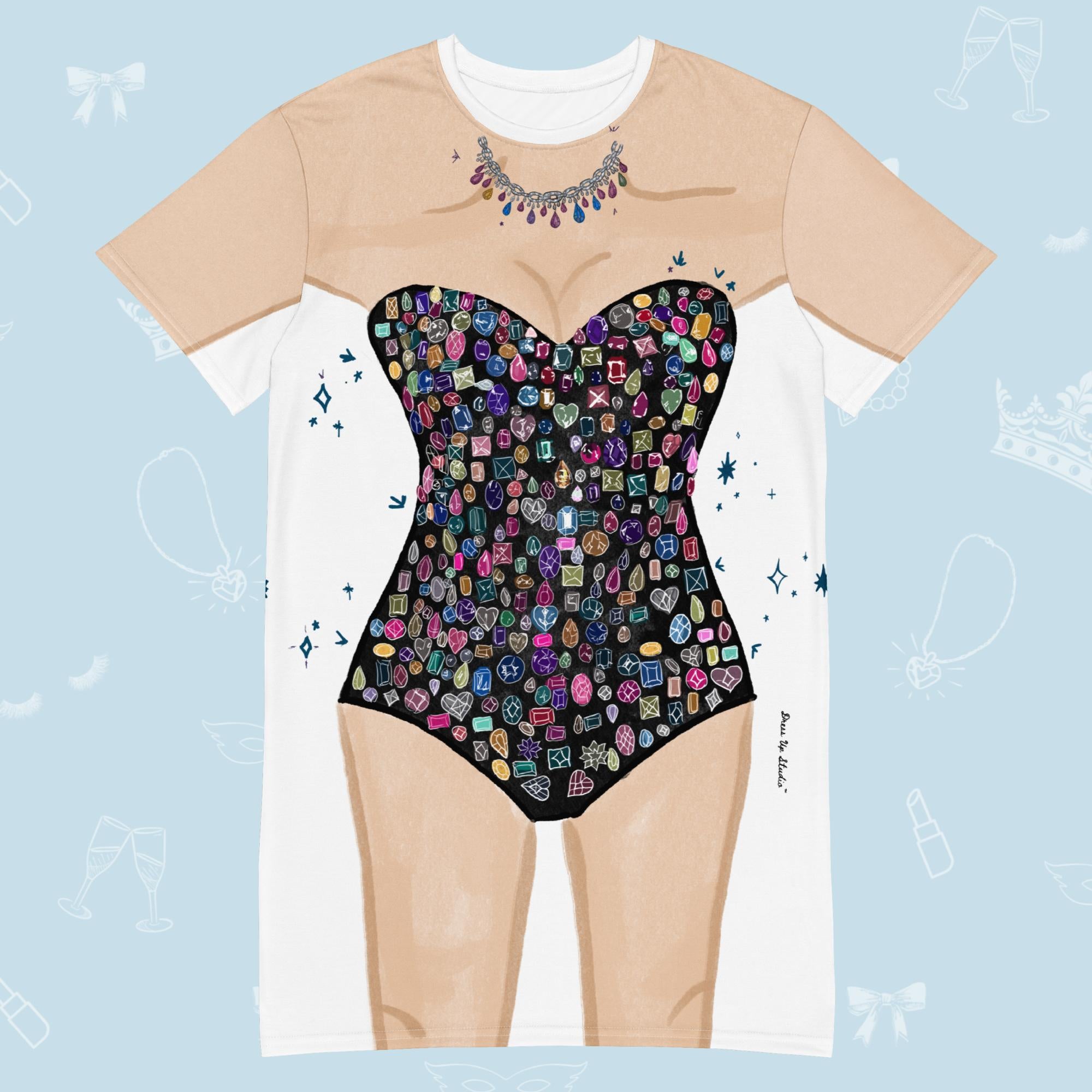 Jewels & Diamonds T-Shirt Dress | Easy Costume, Fun Loungewear, Unique Dress Up Studio Jewels & Diamonds T-Shirt Dress | Easy Costume, Fun Loungewear, Unique Dress Up Studio